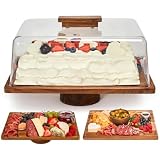 RosiRoli Acacia Wood Cake Stand with Lid, 2-in-1 Rectangular Charcuterie Board & Dessert Display with Shatterproof Acrylic Dome Cover, Serving Platter for Outdoor Entertaining, Wedding Receptions