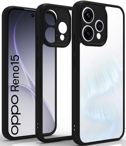Image of RIGGEAR Shockproof Sleek Hybrid Armor Back Cover Case for Oppo Reno15, Reno 15 5G (Clear PC + Black TPU Bumper)