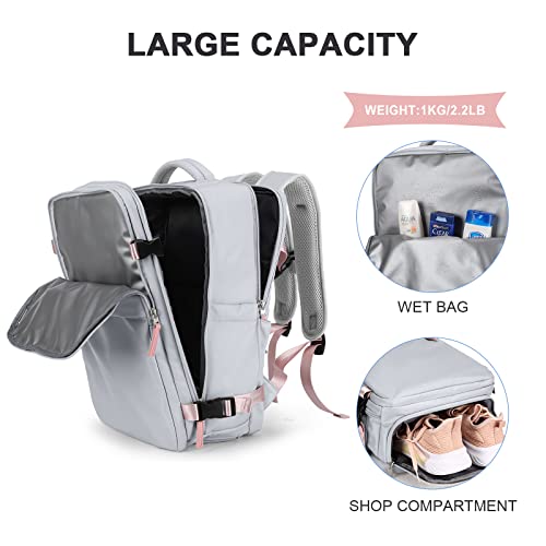 Image of coowoz Travel Backpack For Women Men Airline Approved,Carry On Backpack,Large Hiking Backpack Waterproof Outdoor Sports Rucksack Casual Daypack Fit 15.6 Inch Laptop Backpack Grey College Backpack