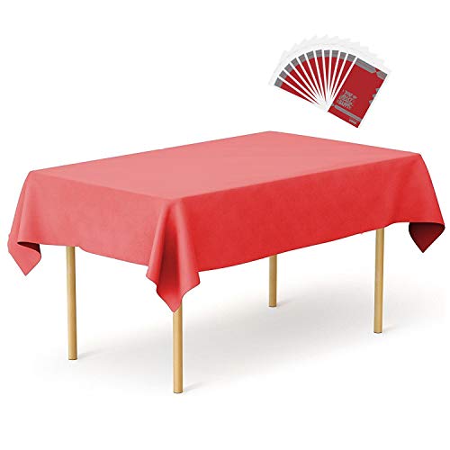 Plastic Tablecloth 12 Pack Disposable Rectangle Table Covers - 54" x 108" for Big Dinner Tables - Indoor or Outdoor Parties, Birthdays, Weddings, Christmas, Fiestas (Red) Plastic Tablecloth 12 Pack Disposable Rectangle Table Covers - 54" x 108" for Big Dinner Tables - Indoor or Outdoor Parties, Birthdays, Weddings, Christmas, Fiestas (Red)