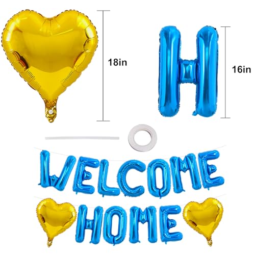 Image of TONIFUL 16 Inch Blue WELCOME HOME Foil Letter Balloons Banner Decorations