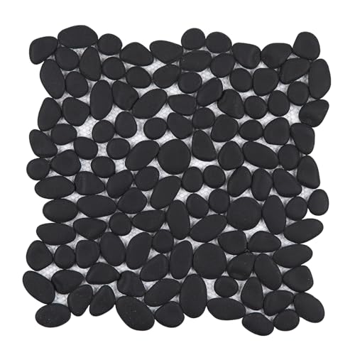 Diflart Kieselsteinfliese für Duschboden, schwarz oval, 5 Bögen, Kieselstein-Mosiac-Rückwand für Küche, Badezimmer, Wand- und Bodenfliese