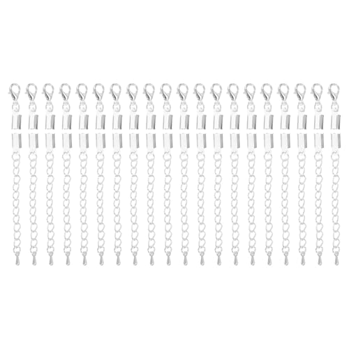 uxcell 20Sets Fold Over Cord Ends, 4mm Terminators Crimp Cap Clasp Tips with Lobster Claw Clasps and Extension Chain for Leather DIY Craft Making Necklace Bracelet, White K