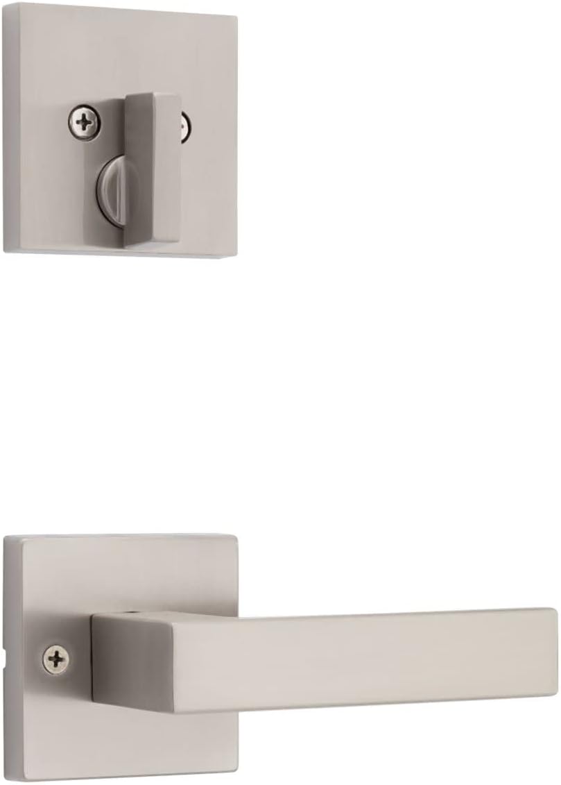 Kwikset 971SALSQT-15 Single Cylinder Interior Singapore Lever Trim with Square Rose Satin Nickel Finish