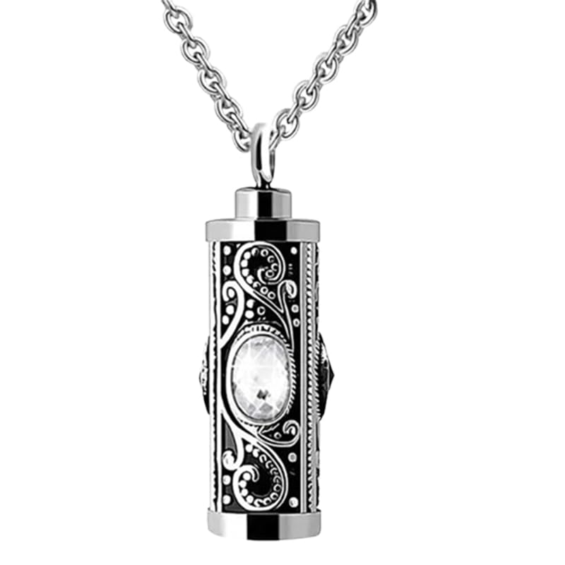 Collar de urna de acero inoxidable cilíndrico joyería con piedra natal