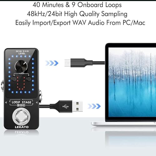 LEKATO Gitarre Loop Effektpedal mit 9 Schnallen Integrierte Stimmgerät Loop Station Max 40 Minuten Aufnahmezeit Elektrische Gitarre Looper für Bass-Tastatur