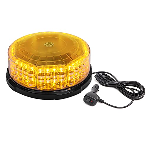 ROUTEKING 64 LED Rundumleuchte - 12/24V Gelb Warnleuchte led magnet, 12 Blitzmuster IP65 Warnblinkleuchte Blitzlicht Auto LKW KFZ Dach Stroboskop Lamp (Orange)