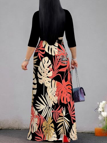 Image of Plus Size Maxi Dress for Women V Neck Flowy Dresses with Pockets for Wedding Guest Church