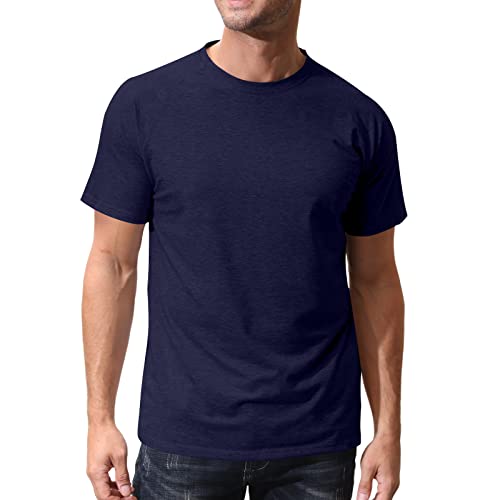 Mens Workout Shirts Casual Athletic Slim Fit Quick Dry Exercise Fitness Short Sleeve Gym Moisture Wicking Top Navy Blue #TOP3