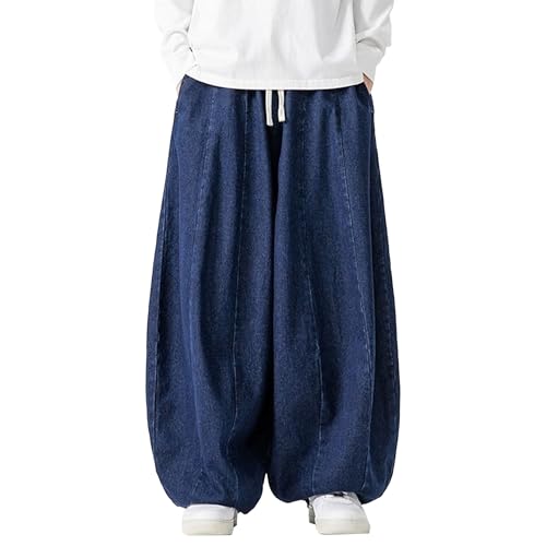 Wide Leg Hip Hop Jeans for Men Baggy Casual Streetwear Skateboard Pants Elastic Waist Loose Long Trousers