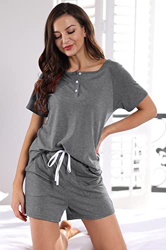 Image of WIHOLL Two Piece Outfits for Women Lounge Sets Button Down Top and Shorts Set Sweatsuits with Pockets