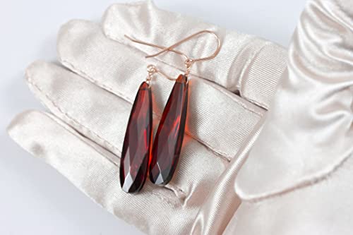 Simulated Red Garnet Earrings Long X Large Teardrops Faceted Briolettes 2 Inches2