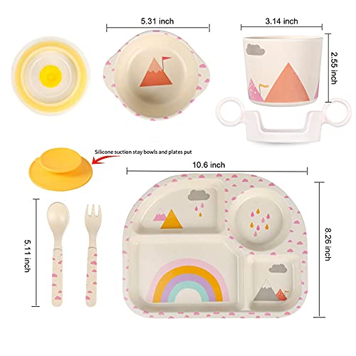 Shopwithgreen 7Pcs/Set Bamboo Kids Dinnerware Set - Children Dishes - Food Plate Bowl Cup Spoon Fork Set Dishware, Cartoon Tableware, Dishwasher Safe Kids Healthy Mealtime, Bpa Free #TOP1