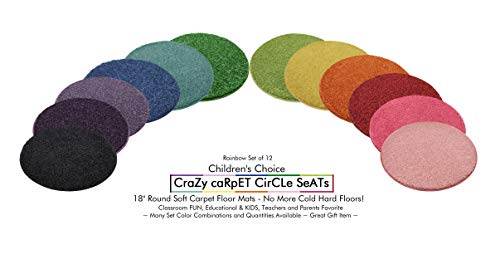 12 Rainbow Kids Crazy Carpet Circle Seats 18” Round Soft Warm Floor Mat - Cushions | Classroom, Story Time, Group Activity, Time-Out Spot Marker And Fun. Home Bedroom & Play Areas - Usa Made #TOP1