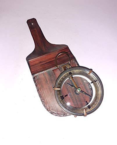 Brújula náutica antigua con lupa y estuche de cuero miniatura 4