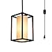 Creatgeek Plug-In Modern Pendant Light with Natural Linen Drum Shade, 15’Cord and In-Line On/Off Dimmer Switch, Black Finish Style