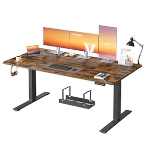 VASAGLE Höhenverstellbarer Schreibtisch, 160 x 80 cm, USB-C-Anschluss, Ablage für Steckdosenleiste, Stehtisch, Erinnerung bei langem Sitzen, 3 Speichertasten, für Büro, vintagebraun LSD146KD02
