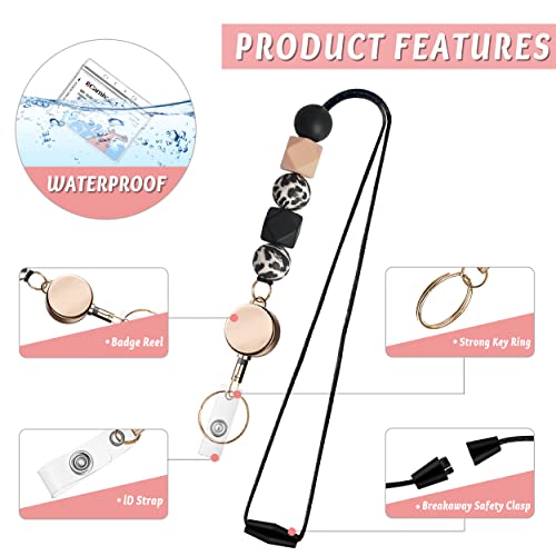 Retractable Lanyard With Badge Holders, Kaptron Cute Teacher Lanyard For Id Badges And Keys, Silicone Beaded Retractable Cruise Lanyard For Women, Nurses, Office, School With 2 Waterproof Card Holders #TOP2