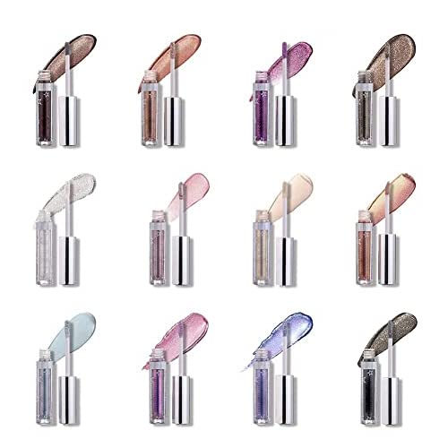 Allbesta 12 Farben Set Langlebig Glänzend Glitter Shimmer Flüssiger Lidschatten Stift Wasserfest Metallic Pigmente Make-up