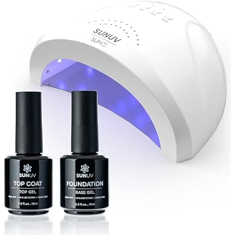 SUNUV UV LED Nail Lamp, 15ml Top and Base Coat Nail Gel Polish Set Cover
