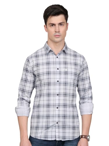 Image of Majestic Man Stylish Slim Fit Cotton Spread Collar Checked Casual Shirt