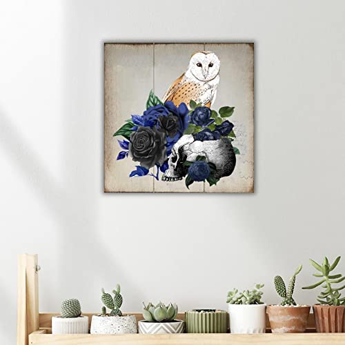 Plaque en bois Halloween tête de mort, tableau mural de style ferme - 5