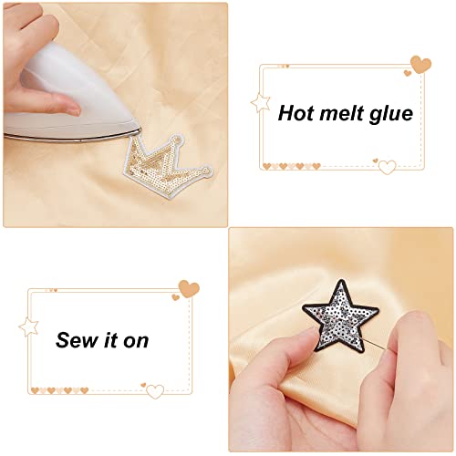 Fingerinspire 24 Pcs Star & Crown Sew/Iron On Applique Golden Glitter Applique Sliver Shinny Patches Sequins Decoration Patches For Clothing Repair, Backpack, Shoes, Hat, Diy Craft #TOP3