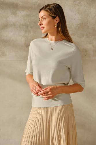 Image of Arach&Cloz Women's Short Sleeve Crew Neck Sweaters Trendy Teacher Work Tops | Lightweight&Breathable Fabric, Texture Knit Design, Relaxed Fit, Business Casual Outfits, Teacher Work Tops Fall 2026
