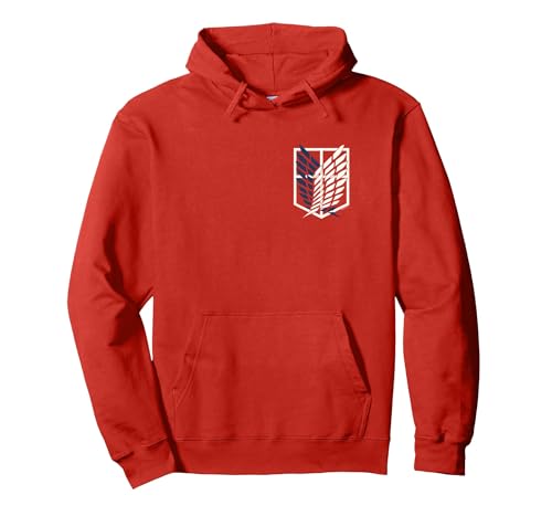 Attack on Titan Small Scout Regiment Shield Chest Anime Pullover Hoodie, Adult Unisex, Red, X-Large