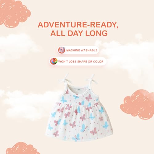 Image of Kidbea Cotton Baby Dress for Girls | Soft Sleeveless Summer Dress for Girl | Cute Printed Newborn Baby Muslin Frocks with Tie-Up Closure
