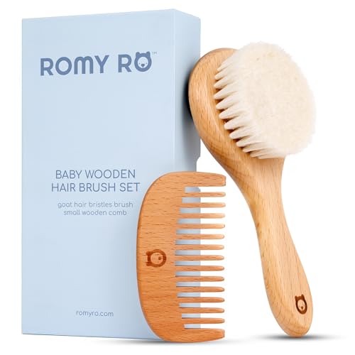 Image of ROMY RO Hair Brush and Comb Set for Newborns & Toddlers - Ultra Soft Goat Hair Brush - Perfect Registry Gift
