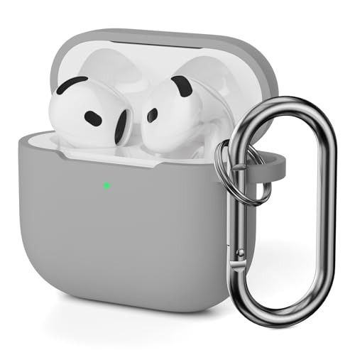 Mocarheri Funda de Silicona Compatible con AirPods 4.ª Generación con Moschettone, Anti-rasguños, Anti-Polvo, Fundas Protectora de Silicona para AirPods de 4 Generacion 2024,Gris