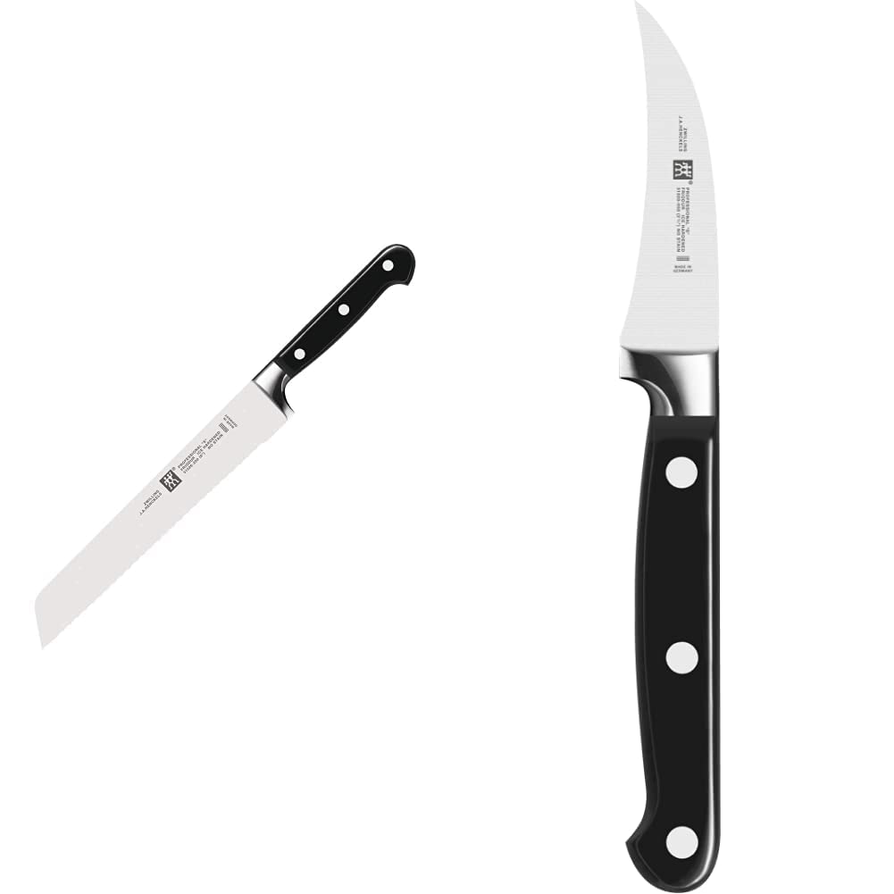 Zwilling 1001501 Brotmesser, Klingenlänge:20cm, Klingenblatt mit Wellenschliff, Rostfreier Spezialstahl/Kunststoff-Griff, Professional S, Schwarz & 1001437 31020-051 Professional S Schälmesser,schwarz