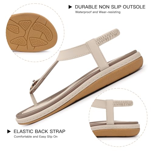 Image of SHIBEVER Womens Sandals Summer Flat: Dressy Casual T-Strap Flip Flop Thong Flats Sandals - Comfortable Walking