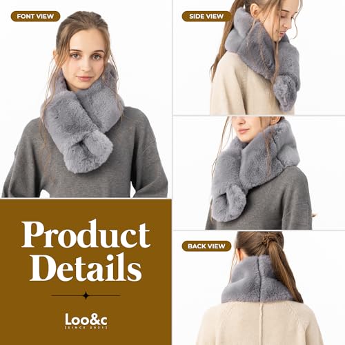 Women's Faux Fur Tippet Scarf, Thick Fluffy Neck Warmer, Soft Snood, Easy to Wear, Cold-Weather Protection3