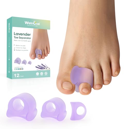 Welnove Toe Separator for Overlapping Toes - 12 PackToe Spacers for Bunions - Toe Corrector for Hammer Toes, Realign Crooked Toes - Preventing Rubbing Relieve Pressure(Multi-Size, Lavender)