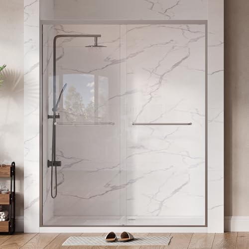 Garvee 56-60"W x 72"H Sliding Shower Door 1/4" Tempered Glass Double Bypass Enclosure with Trimmable Width and Easy Clean Nano Coating Matte Silver