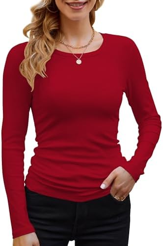 DUOEASE Langarmshirt Damen Rundhal Pullover Elegant Langarm Oberteile Rippshirt Tshirts Basic Tops