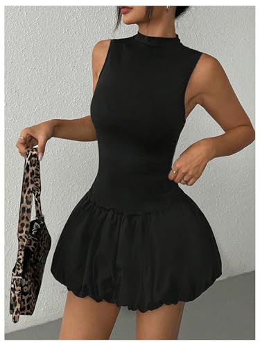 MakeMeChic Girl's Mock Neck Bubble Dress Sleeveless Ruffle Y2K Tank Mini Dresses4