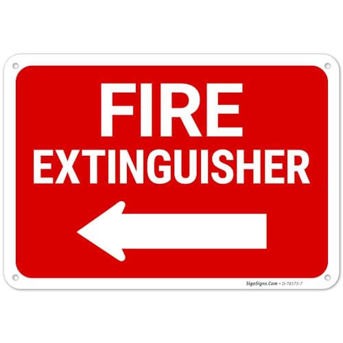 Fire Extinguisher with Left Arrow Sign, 10x7 Inches, 55 mil Thick HDPS (high Density polystyrene), Made in USA by Sigo Signs