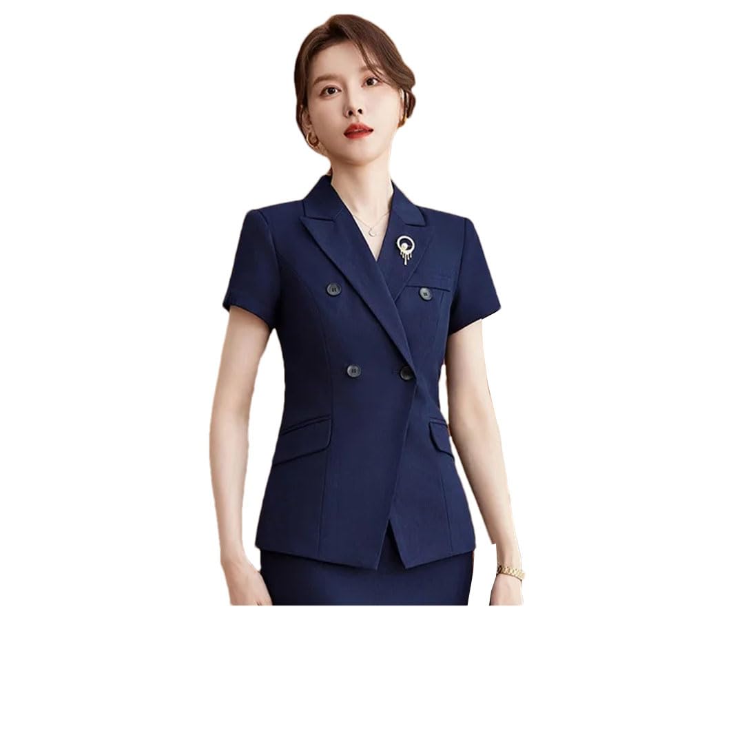 Women Summer Business Suits 2 Piece Skirt and Tops Set Work Office Uniform Short Sleeve Blazer