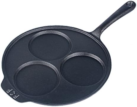 H HUKOER 3 Holes Omelet Frying Pan Cast Iron Fried Egg Dumplings Pot Without Coating Iron Pot Fried Eggs Breakfast Hamburg Pot (Iron Handle) …