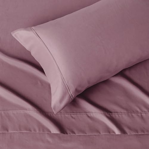 Image of Amazon Basics Lightweight Super Soft Easy Care Wrinkle-Free Microfiber 3-Piece Bed Sheet Set with 14-Inch Deep Pockets, Twin, Rose, Solid