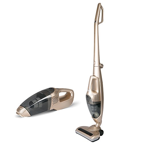 Dibea KB-9008 Cordless Upright Vacuum Cleaner, 2 in 1 Stick and Handheld Car Vacuum with Rechargeable 2200mAh Li-ion Battery and Charging Base, Gold