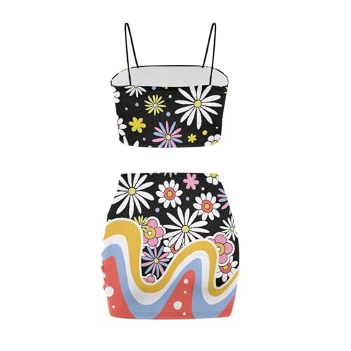 Image of Biyejit Women's 2 Piece Summer Outfits Spaghetti Strap Crop Tops and Bodycon Mini Skirt Dress Set Plus Size S-4XL
