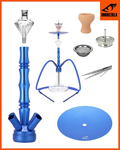 SMOKEZILLA® MINYA 2S Shisha Set Blau - 2 Schläuche + Anschluss & Mundstücke - Inklusive Shisha Zubehör Mit Kaminkopfset… – Bild 8