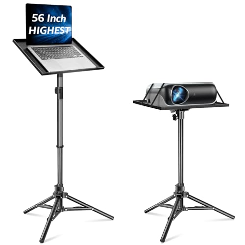 Lusweimi Projector Stand Tripod, 56 Inch Height Adjustable Laptop Stand with 16x11 Inch Tray, Portable Projector Mount, Stable Tall Tablet Floor Stand for Office, Home, Outdoor, Studio and DJ Racks
