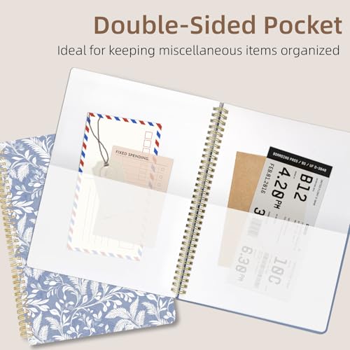 Image of Cute Spiral Notebook 8.5 x 11 lined Journal A4 with Pocket, Leaves | 70 page, Note Book with Pocket, Large, Big, Hard Cover, Aesthetic, Pretty Design, for Women, Girls, Kawaii