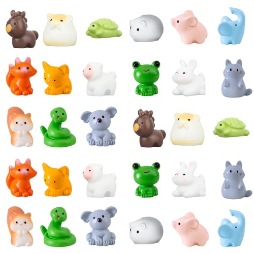 Bravien Mini Figurines Animaux en Résine 30 Pièces, Petits Animaux Miniature Mignons, Objet Miniature pour Décoration de Jardin Féérique, Maison de Poupée, Aquarium, Micro Paysage et Bricolage DIY