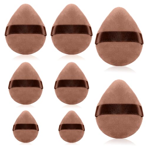8 Pieces Powder Puff Set Face Soft Triangle Makeup Puff Soft Plush Setting Powder Puff Sponge Beauty Makeup Tools for Dry&wet Makeup Concealer Loose Body Powder Foundation-Brown,4 Sizes
